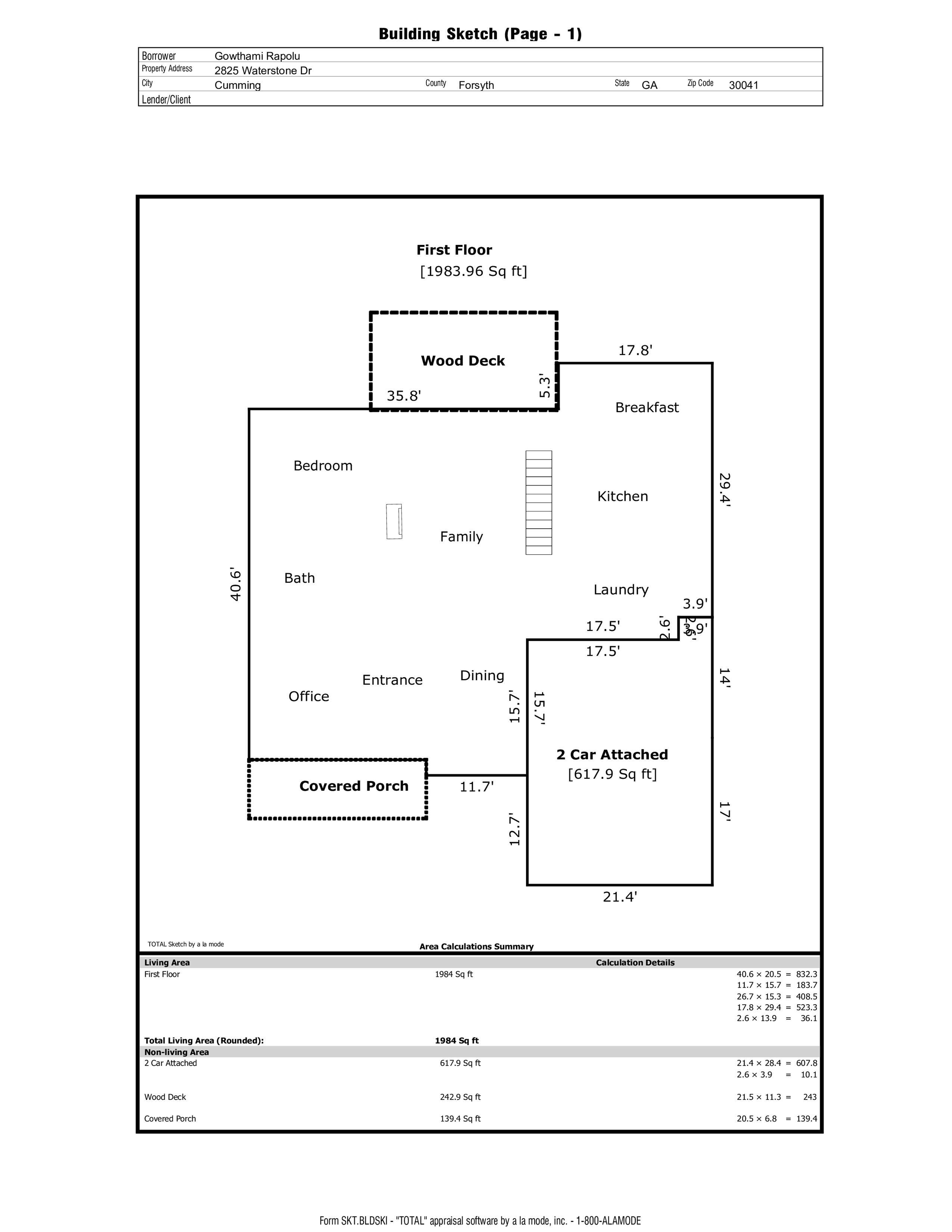 Enhanced first-floor plan showing the main level and separated rooms